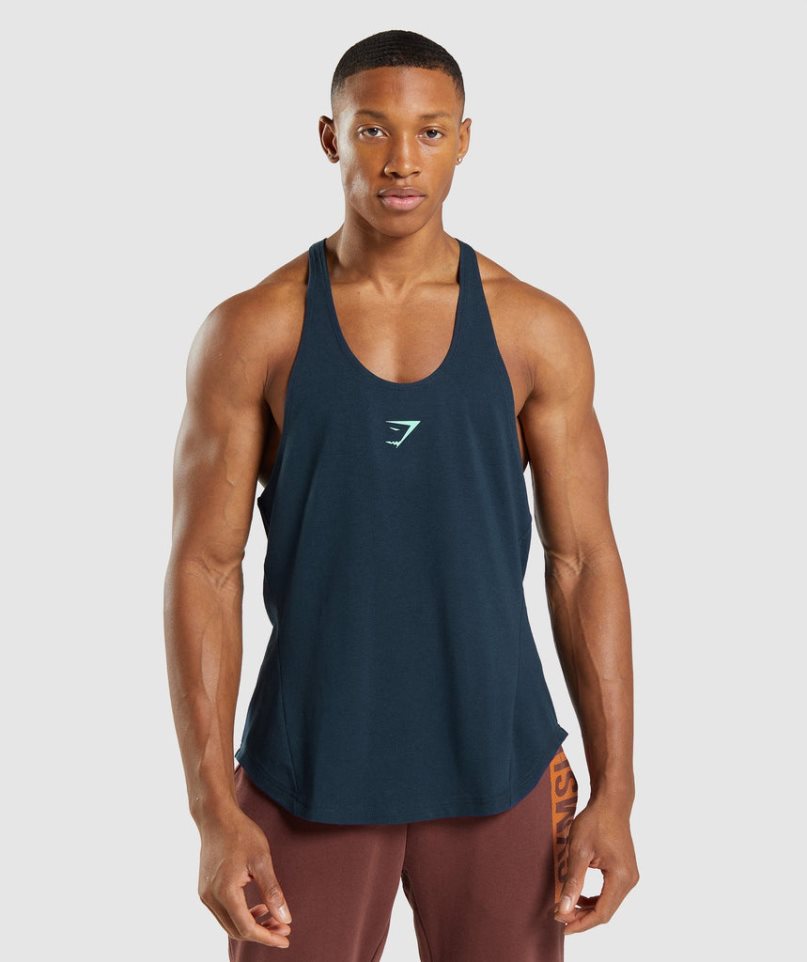 Men's Gymshark Bold Stringer Tanks Navy | CA 706158